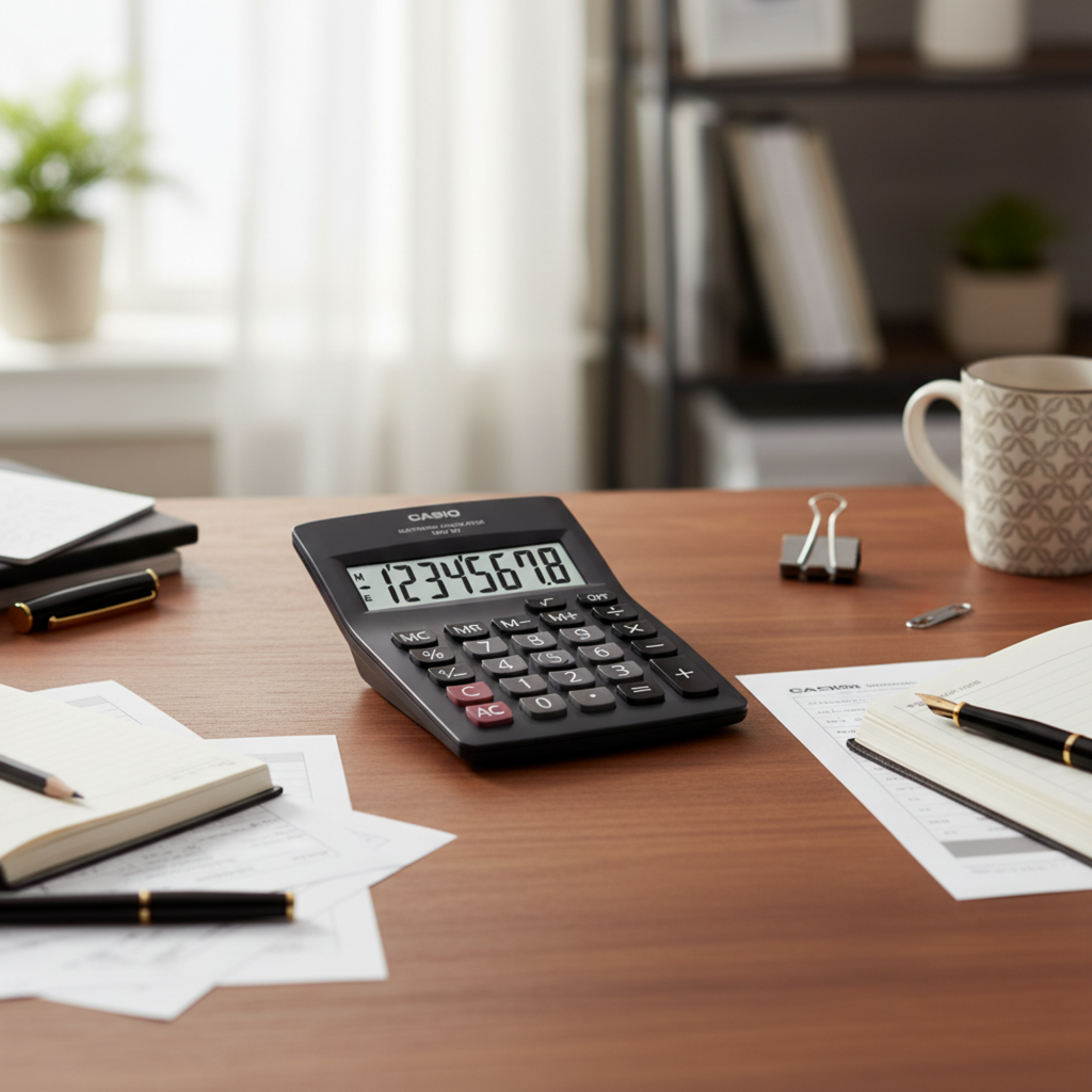 Casio MW-8V-BK used in a daily office workspace.