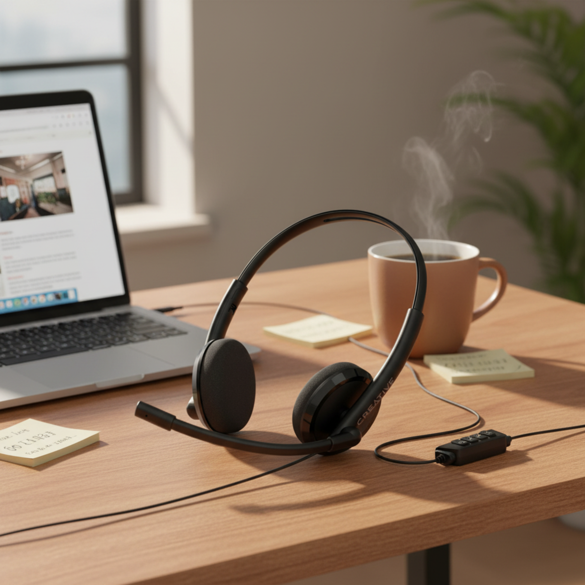 Creative HS-220 USB lightweight on-ear headset with noise-cancelling microphone and USB-A connectivity for work, study, and online meetings
