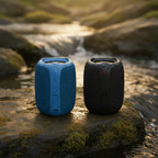 Creative MUVO Play portable waterproof Bluetooth speaker with IPX7 rating, dual 5W drivers, 10-hour battery life, and compact travel design

Black Blue
