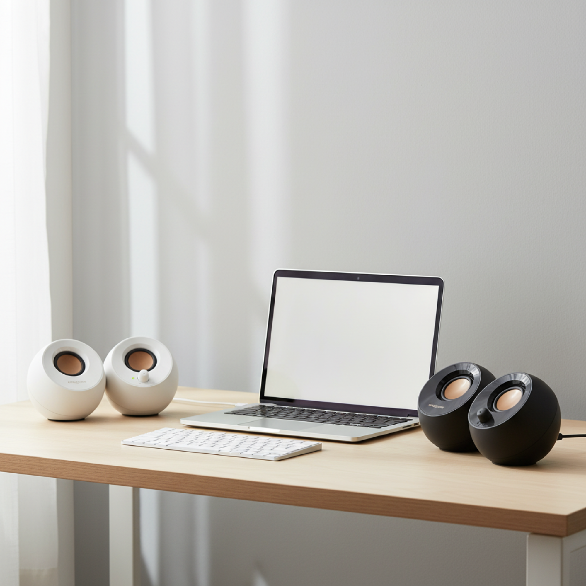 Creative Pebble Modern 2.0 USB desktop speakers with compact design, 2-inch full-range drivers, and clear stereo audio for PC, Mac, and study use.

Black White