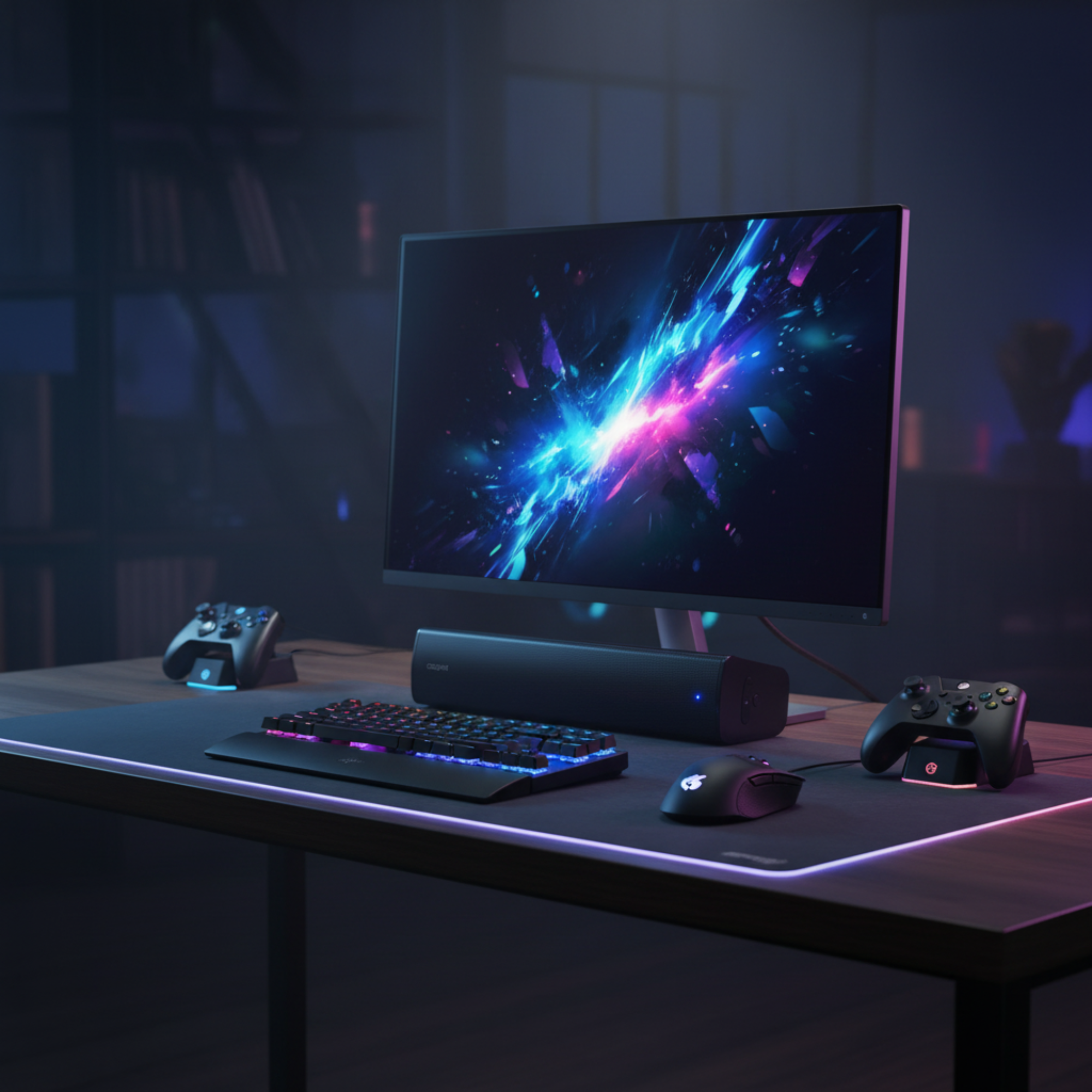 Creative Stage Air V2 compact under-monitor USB soundbar with Bluetooth 5.3, portable battery, and dual connectivity for PC and gaming setups