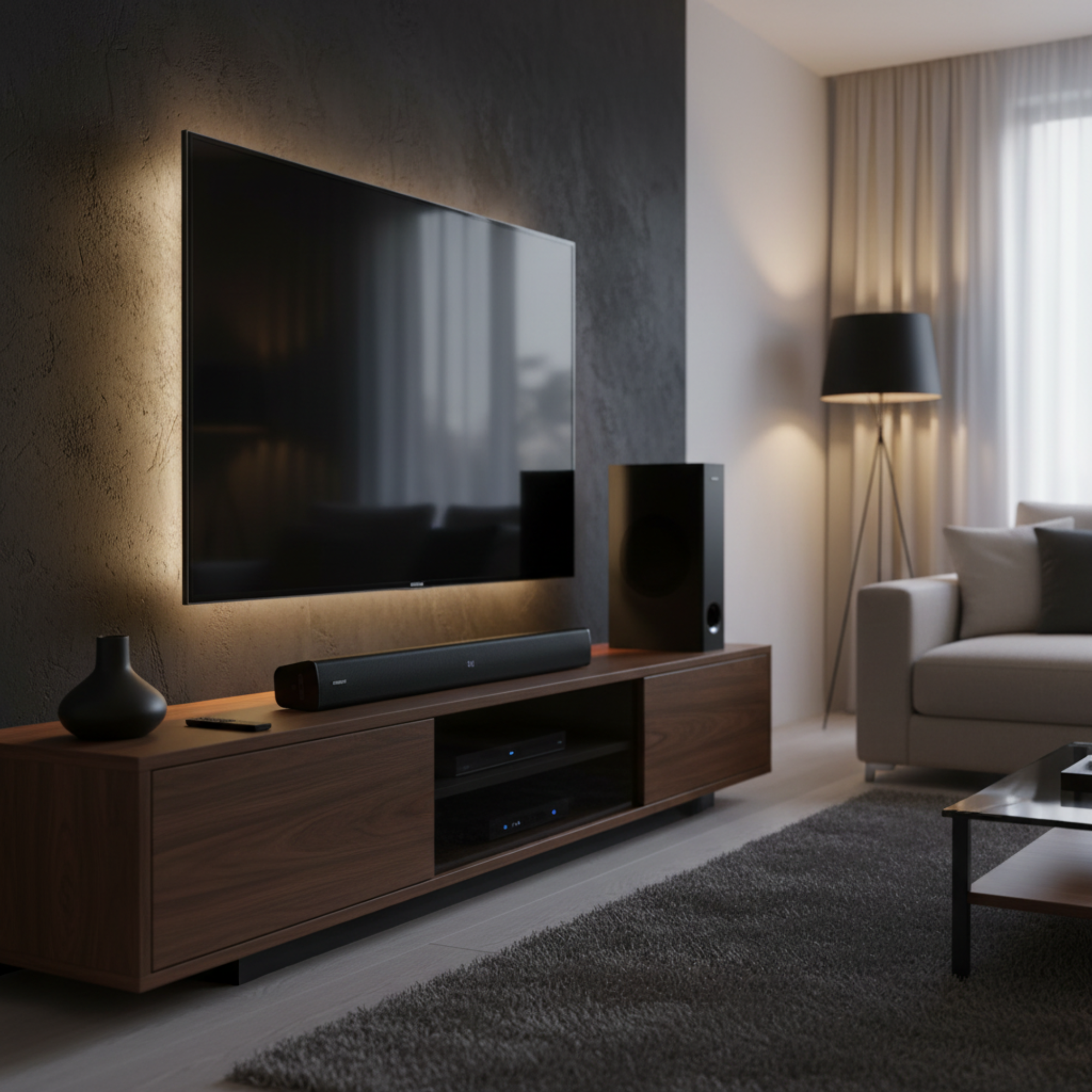 Creative Stage V2 2.1 soundbar with subwoofer, 80W RMS power, Clear Dialog technology, Bluetooth 5.0, and multiple TV connectivity options for home entertainment and gaming