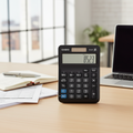 Casio MS-20F mini desk calculator on a professional office desk.