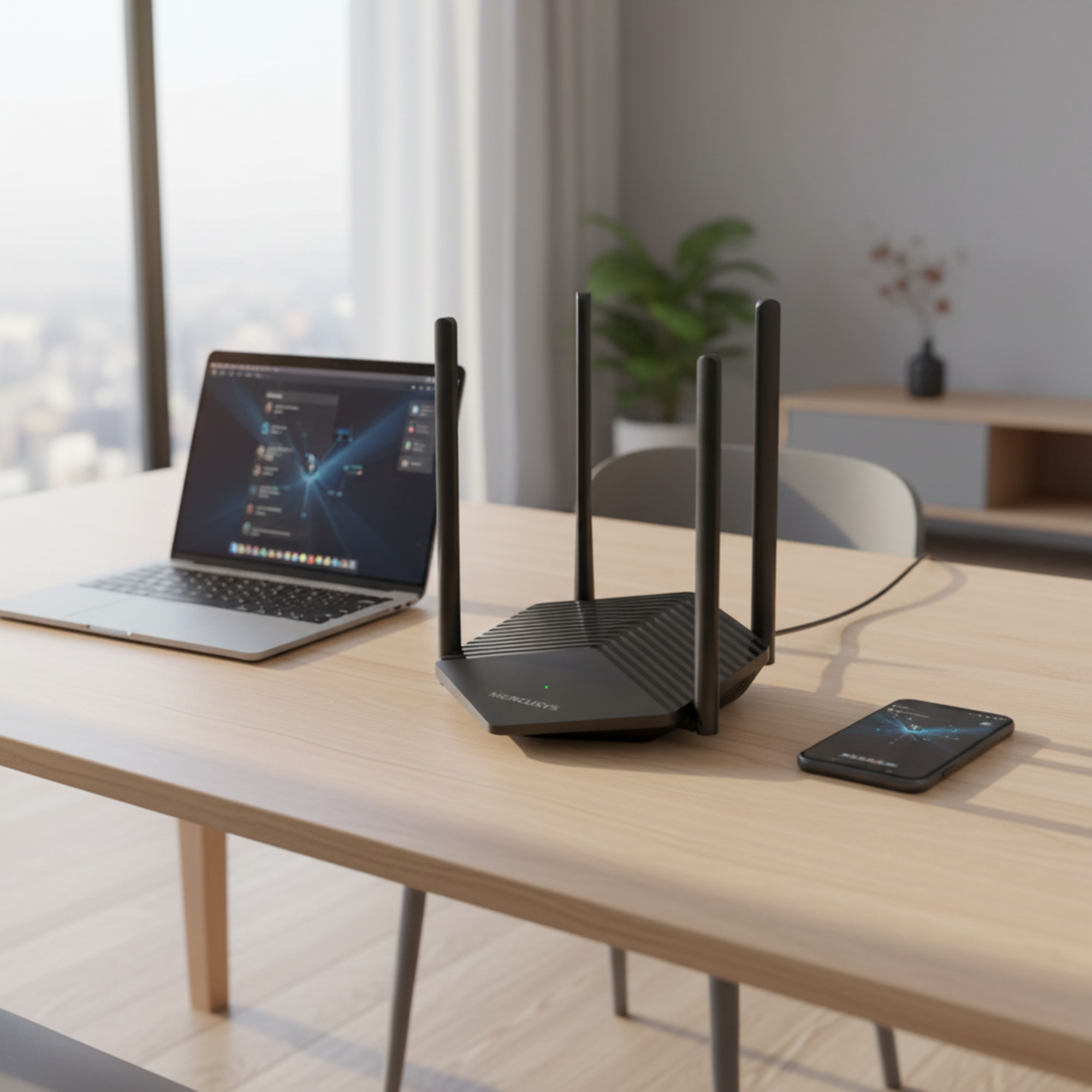Mercusys MR60X AX1500 WiFi 6 dual-band router with Gigabit ports, four high-gain antennas, WPA3 security, and high-speed wireless connectivity for home networking