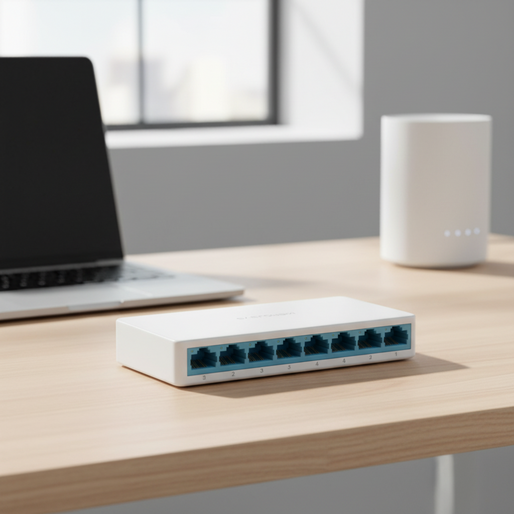 Mercusys MS108 8-port 10/100Mbps Ethernet switch for stable wired network connections in home and office setups with plug and play functionality