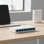 Mercusys MS108 8-port 10/100Mbps Ethernet switch for stable wired network connections in home and office setups with plug and play functionality