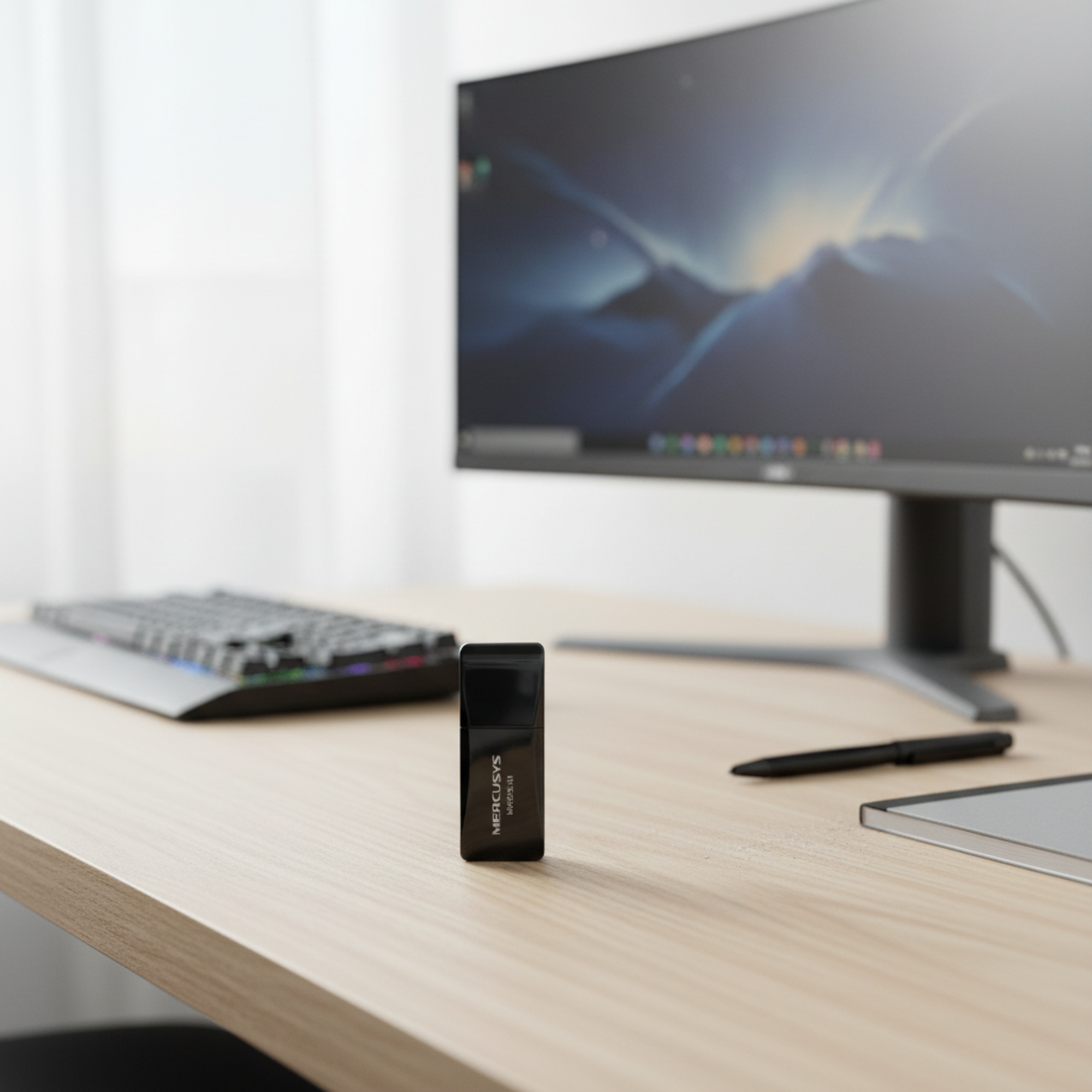 Mercusys MW300UM N300 USB WiFi adapter compact mini wireless dongle for 300Mbps internet connectivity on Windows laptops and desktop PCs