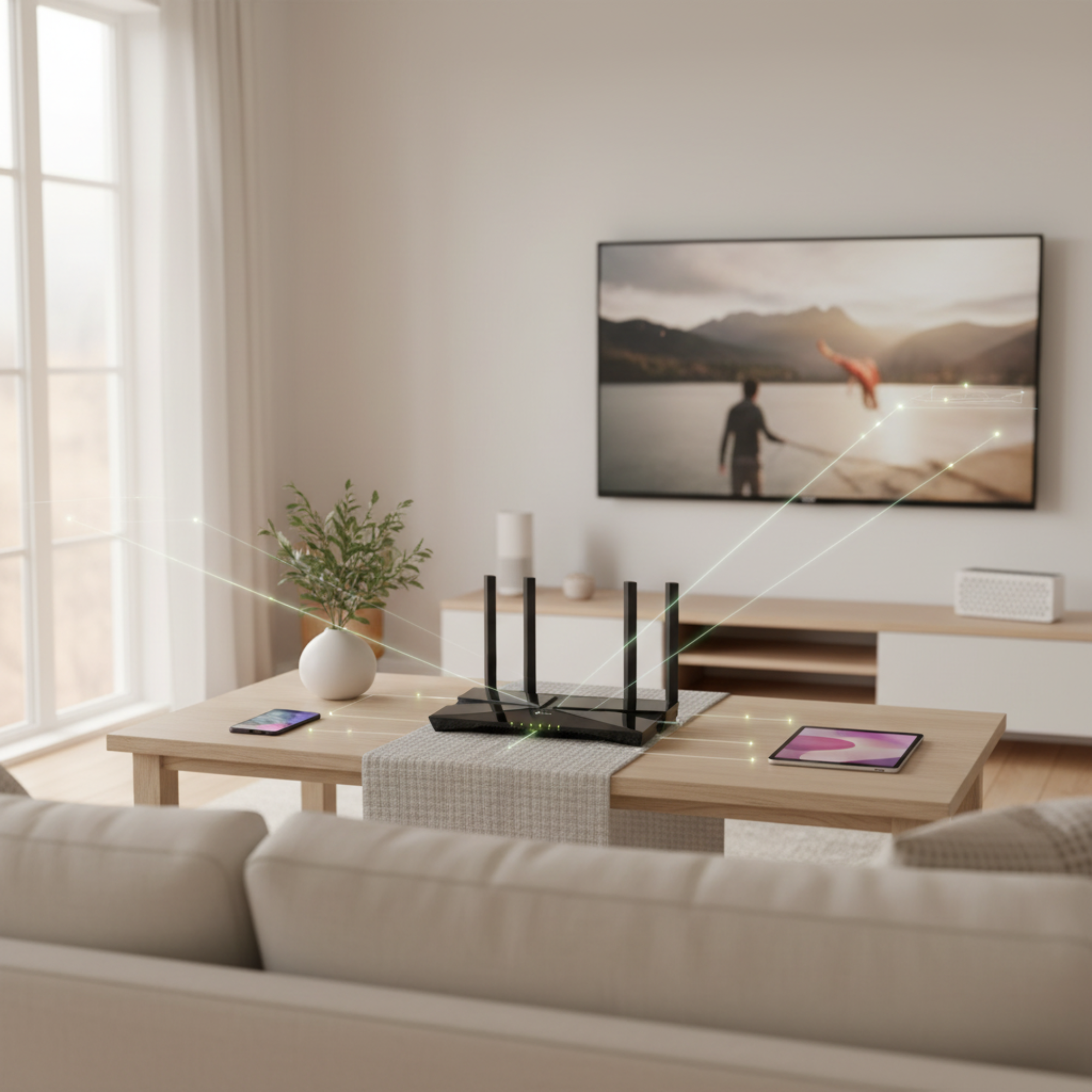 TP-Link AX53 router supporting multiple smart home and mobile devices in modern household