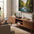 TP-Link Archer C64 Wi-Fi 5 router in modern living room setup with connected streaming devices