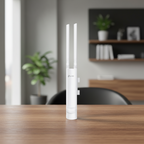 TP-Link EAP225-Outdoor access point placed on a real indoor surface in a natural environment.