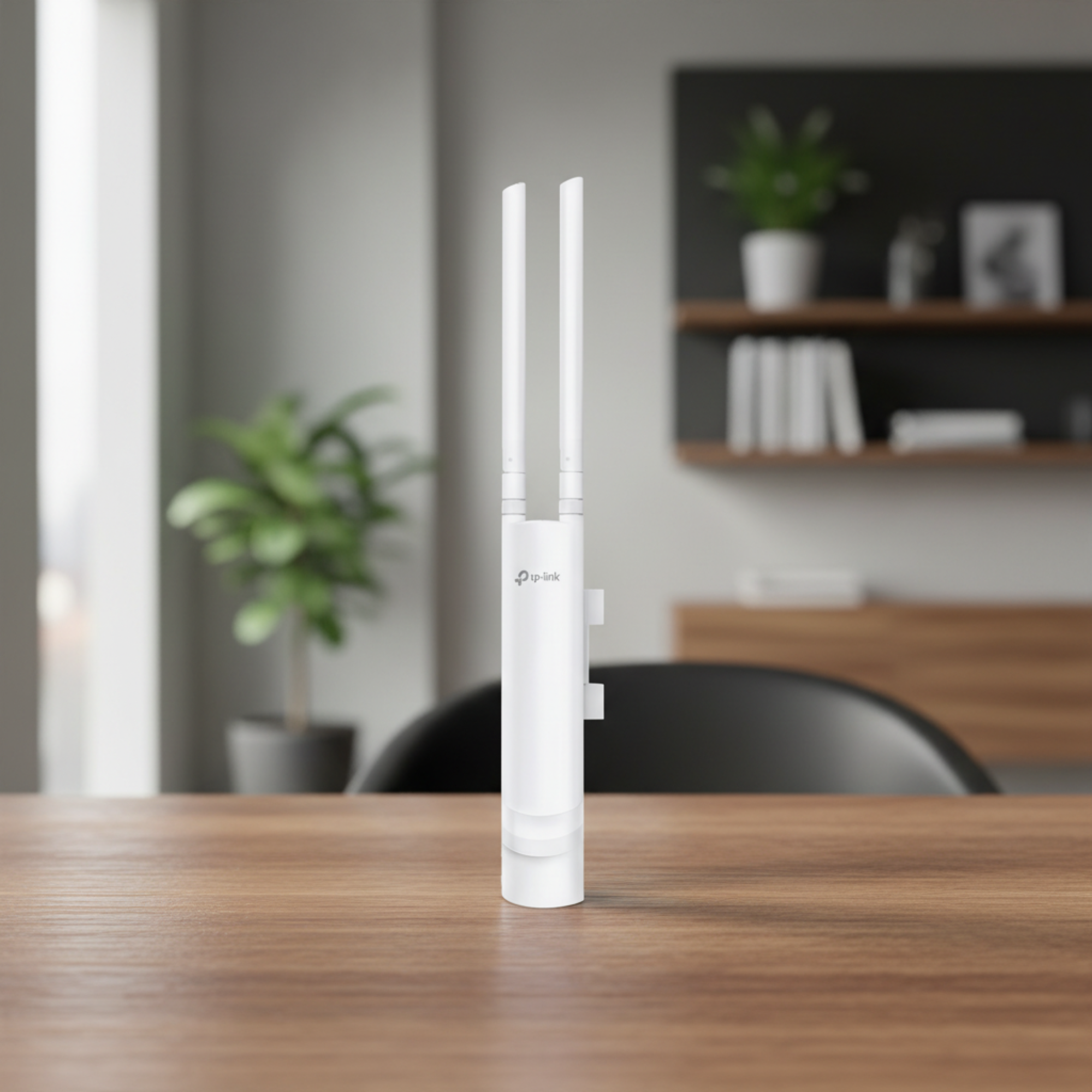 TP-Link EAP225-Outdoor access point placed on a real indoor surface in a natural environment.