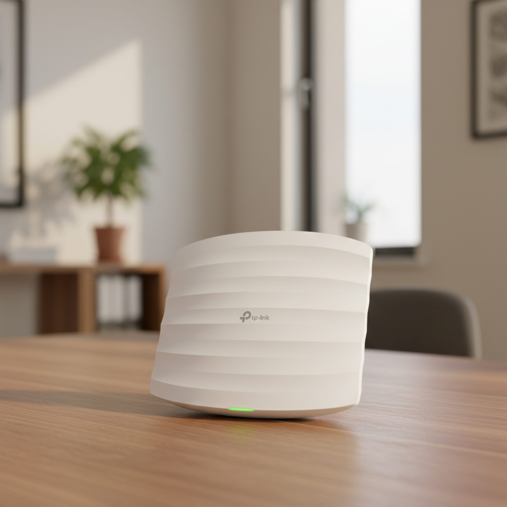 TP-Link EAP225 access point placed on a real indoor surface.