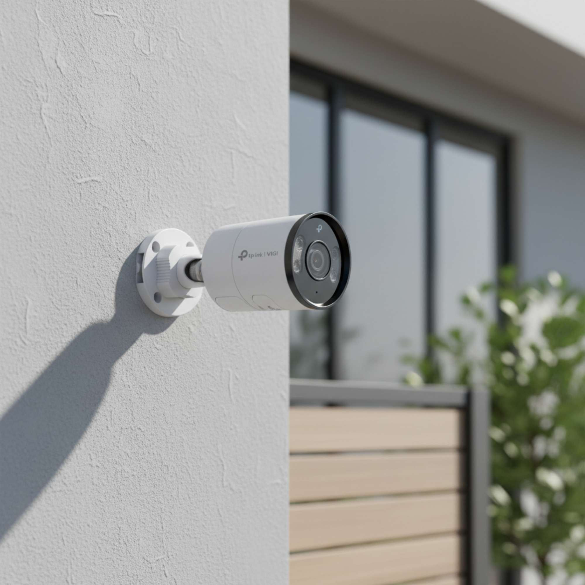 TP-Link VIGI C345 outdoor bullet camera mounted on building wall in sharp focus.

2.8mm 4mm 6mm