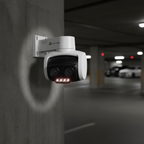TP-Link VIGI C430I turret camera providing night parking lot surveillance.
