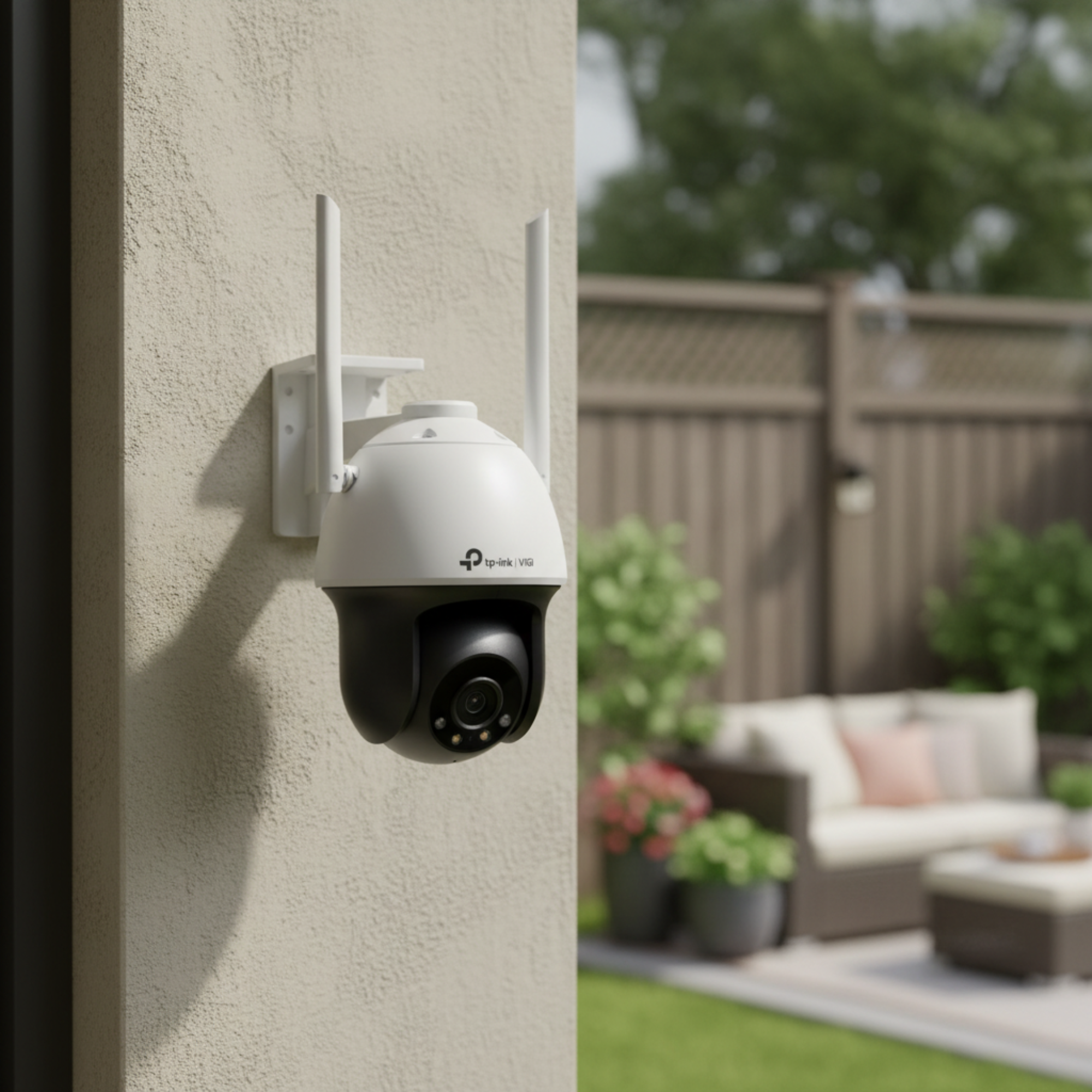 TP-Link VIGI C540-W PTZ camera covering backyard surveillance area.