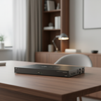 TP-Link VIGI NVR4032H 32-channel network video recorder on a premium office desk with natural lighting.