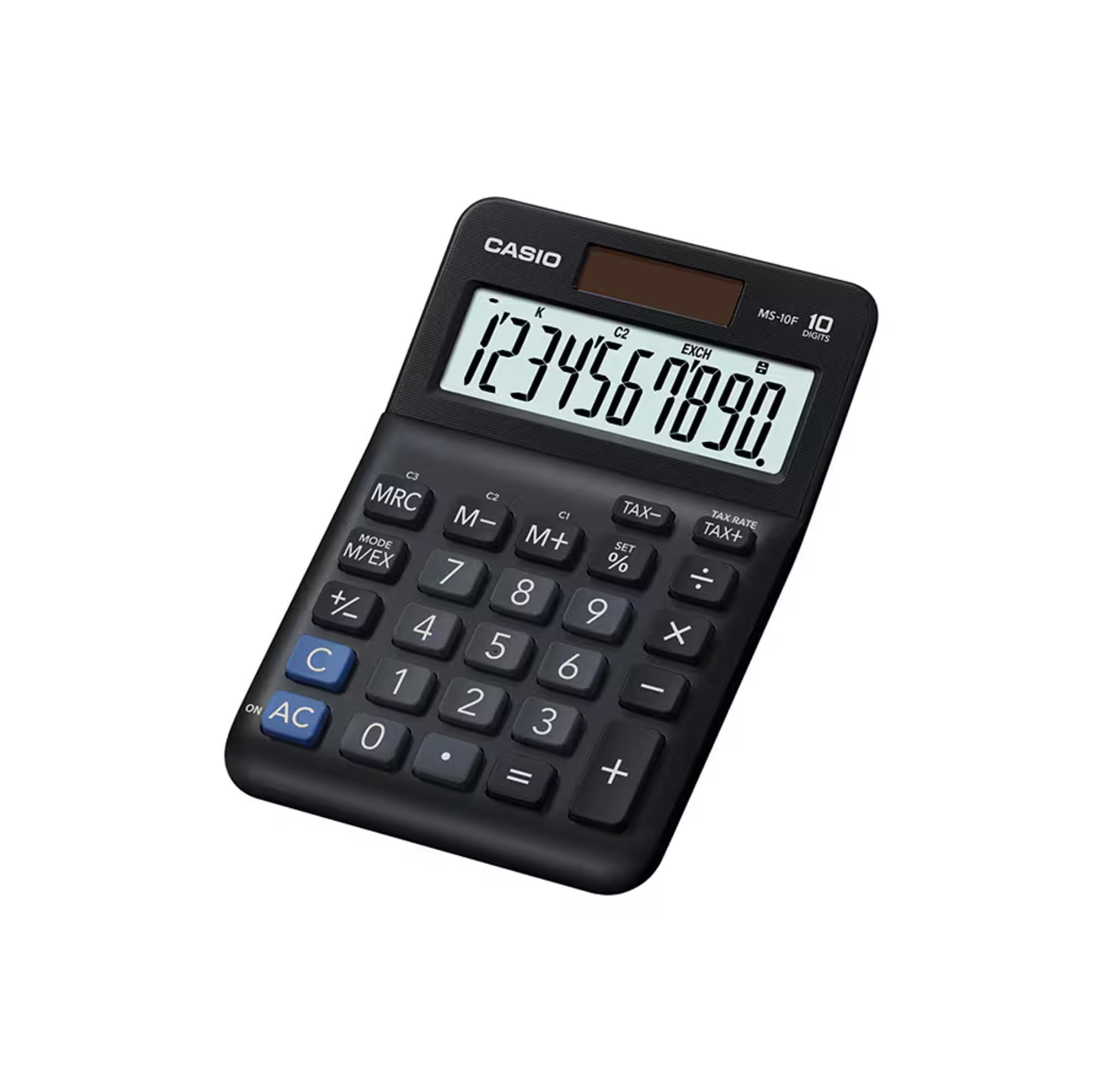 Casio MS-10F 10-Digit Practical Calculator Mini Desk Type Currency Exchange Function Solar & Battery Powered Ergonomic Design