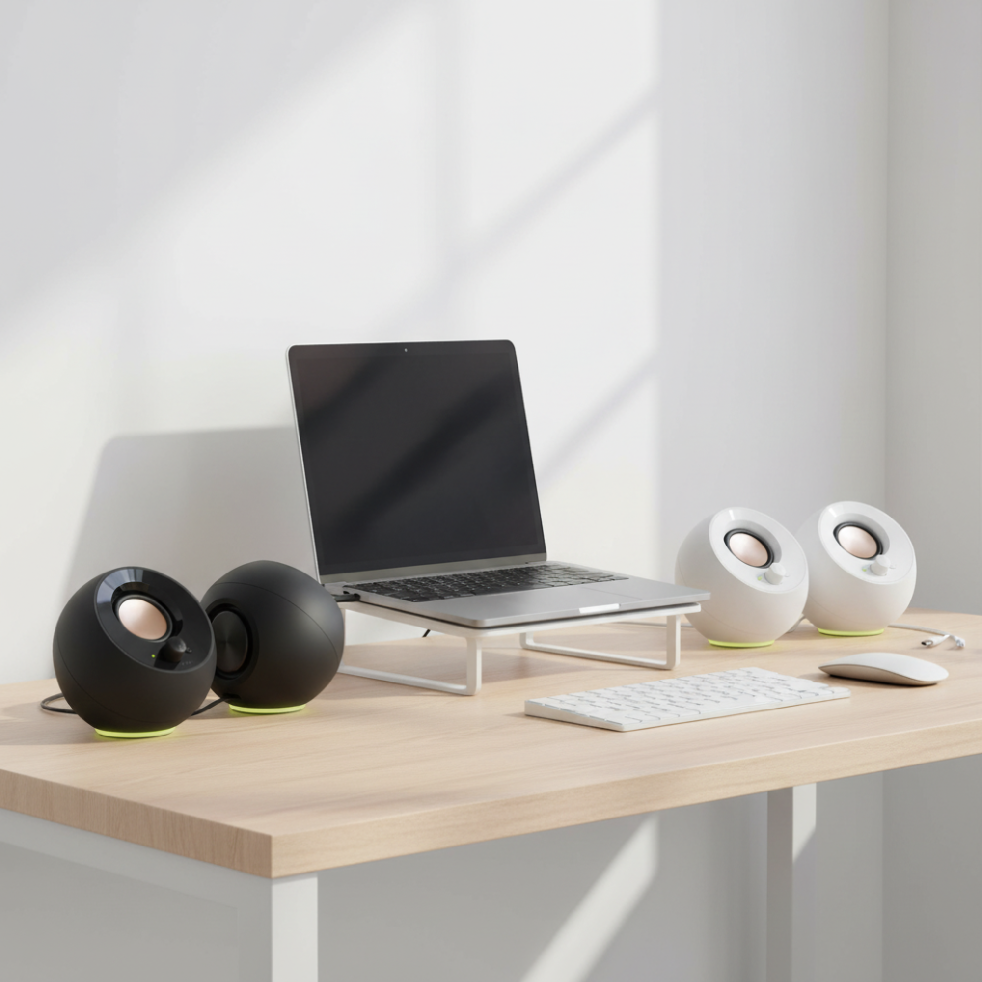 Creative Pebble SE 2.0 USB-C powered PC speakers with RGB lighting for desktop, laptop, gaming, and study use.

Black White