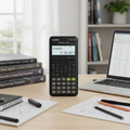 Casio fx-95ES PLUS-2 scientific calculator in a STEM workspace.
