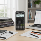 Casio fx-95ES PLUS-2 scientific calculator in a STEM workspace.
