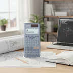 Casio fx-991ES PLUS-2 scientific calculator in engineering workspace.

Blue Black