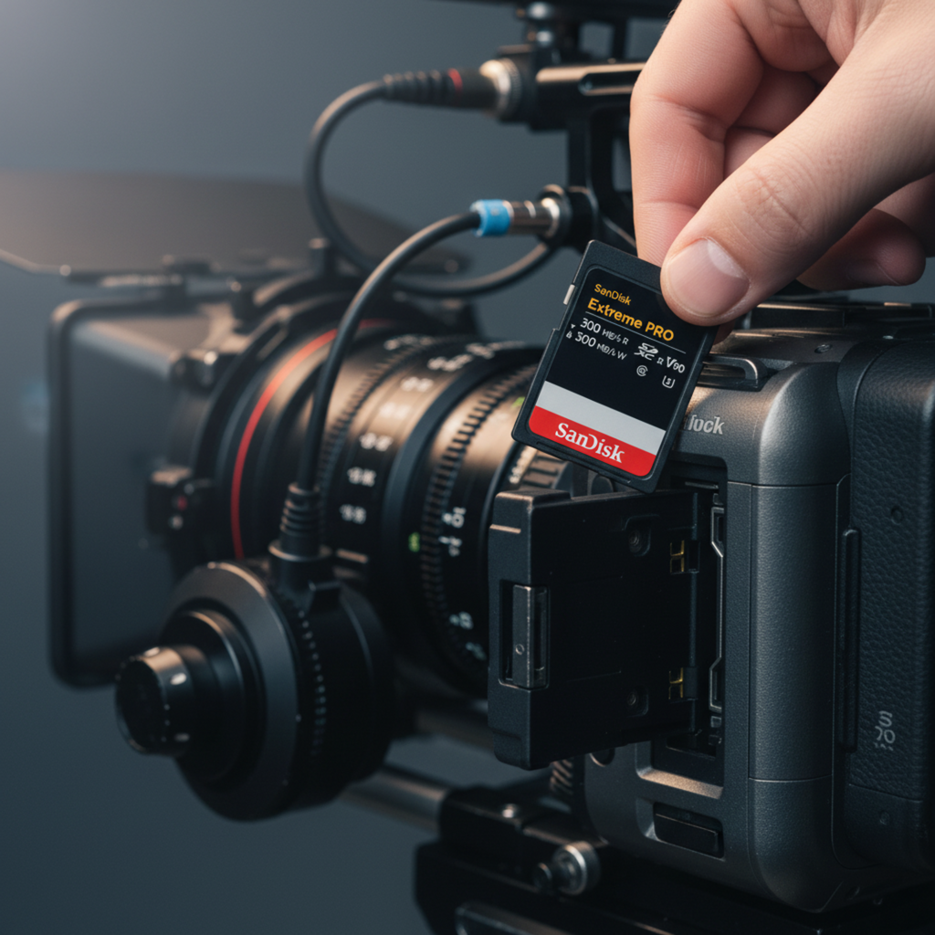 SanDisk Extreme PRO UHS-II SD Card V90 close-up professional memory card.
64GB 128GB

