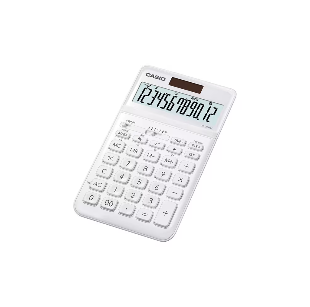 Casio JW-200SC Stylish 12-Digit Desk Calculator Metal Faceplate Adjustable Tilt Solar & Battery Currency Exchange Tax GT